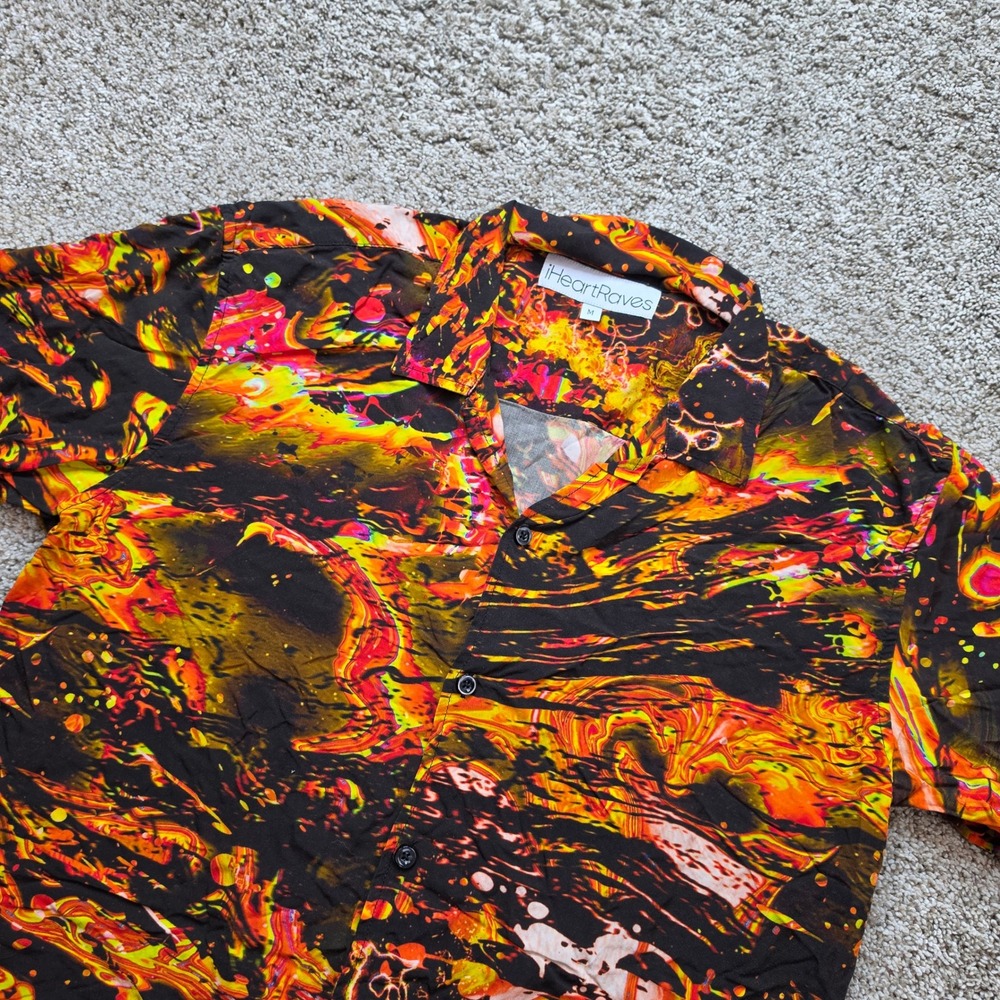 iHeartRaves Button Up Shirt Mens Medium Multicolor Trippy Marble Festival Rave